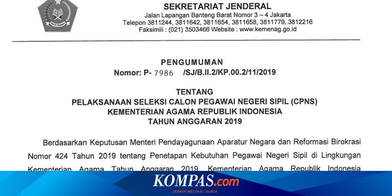 Kemenag Undur Pengumuman Seleksi Administrasi Cpns 2019 Ada Apa Halaman All Kompas Com