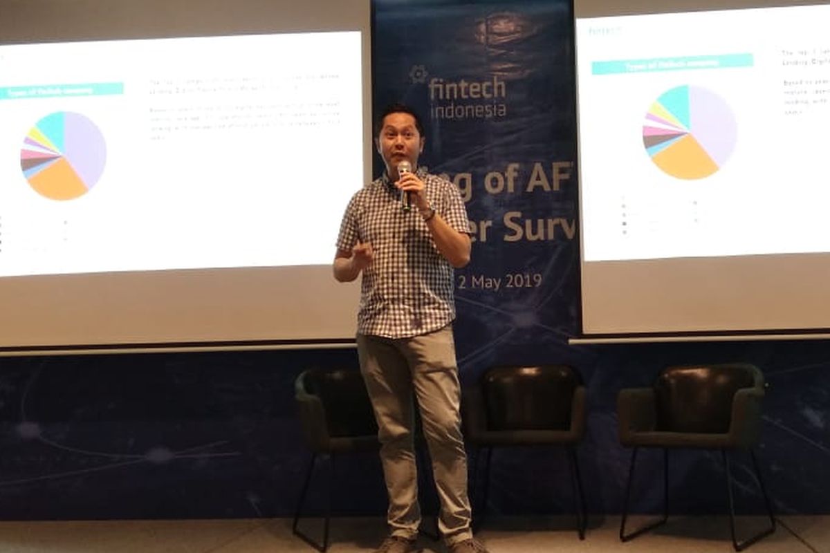 Ketua Umum Asosiasi Fintech Indonesia (Aftech) Niki Santo Luhur dalam Paparan singkat survey Aftech di Jakarta, Kamis (2/5/2019)