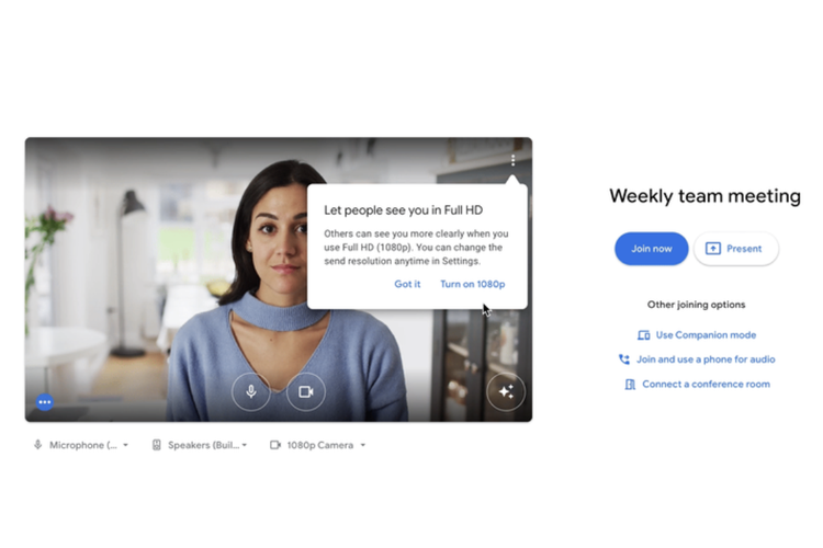 Ilustrasi penggunaan fitur video Full HD di Google Meet