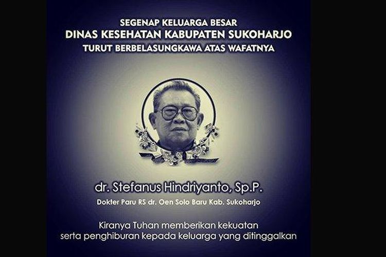 Kabar duka meninggalnya dokter Hindriyanto.