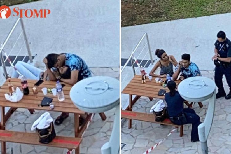 Gambar yang viral memperlihatkan sejoli tengah berciuman di Upper Boon Keng Road, Singapura, pada Selasa (14/4/2020). Polisi kemudian datang dan mendenda mereka hingga Rp 3,2 juta karena melanggar aturan social distancing Covid-19.