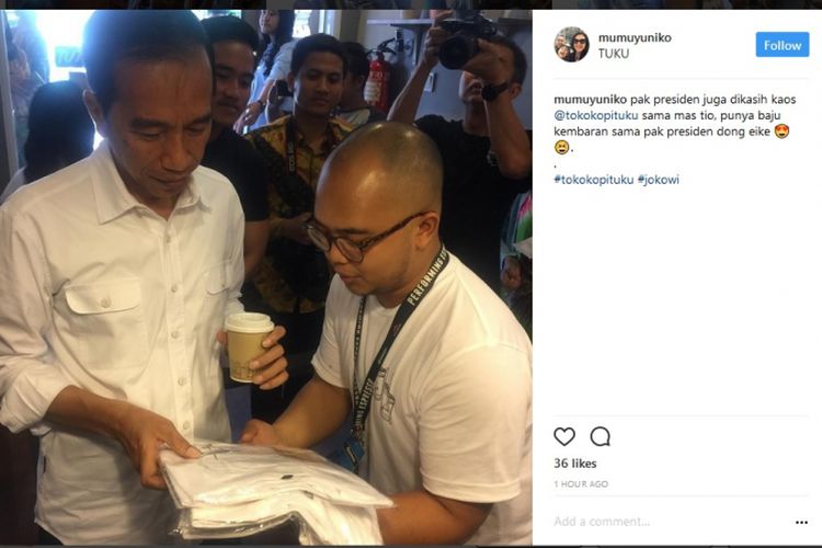 Presiden Joko Widodo dan keluarga mendatangi Kedai Kopi Tuku di Jalan Cipete Raya, Blok B, Jakarta Selatan. 