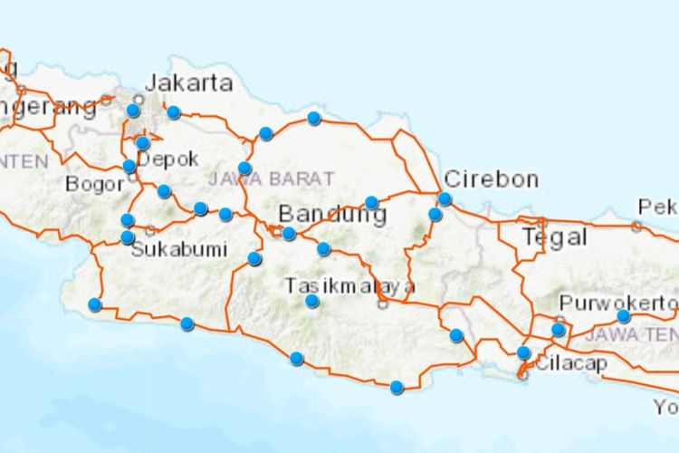 Ilustrasi peta Posko Lebaran 2024 di Jawa Barat oleh Kementerian PUPR.