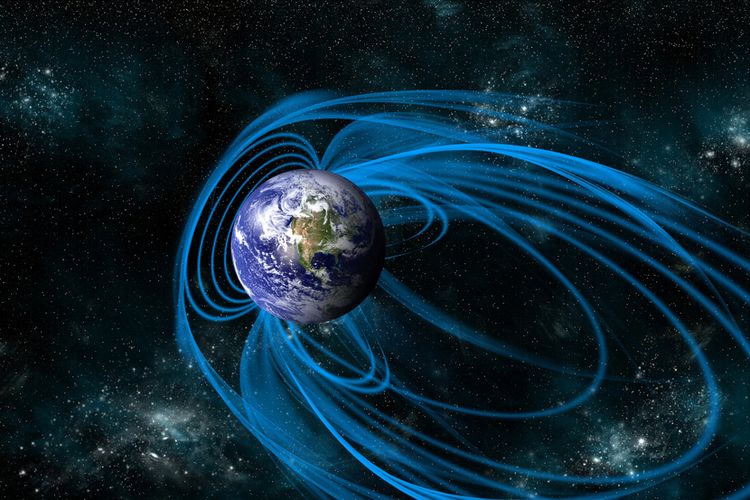 Ilustrasi magnet Bumi. Planet Bumi adalah satu-satunya planet di Tata Surya yang memiliki keistimewaan, yakni memiliki kutub-kutub magnet. 