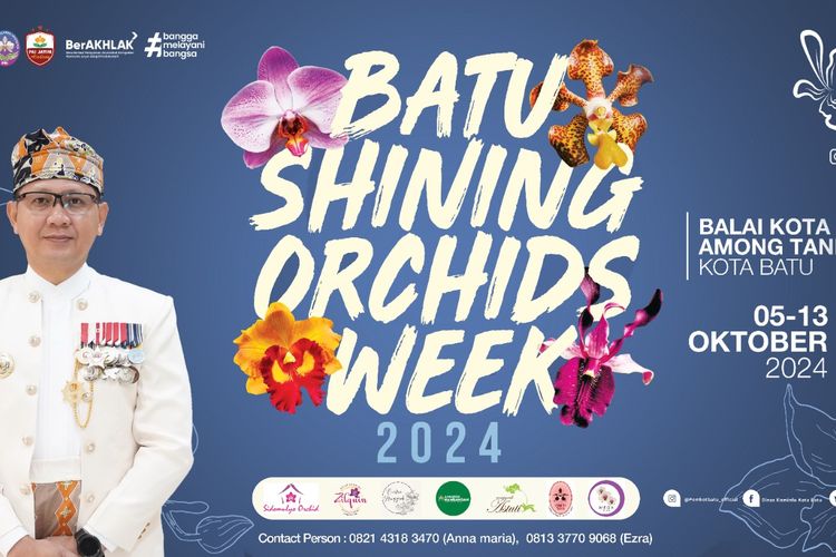 Poster Batu Shining Orchid Week (BSOW) 2024 yang diadakan pada 5-13 Oktober di Balai Kota Among Tani, Kota Batu. 