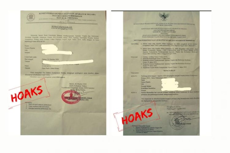 Surat hoaks seleksi CPNS mengatasnamakan Kementerian PANRB.