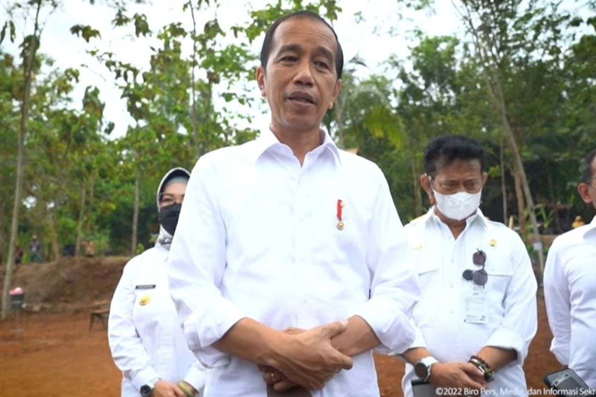 Presiden Joko Widodo memberikan keterangan pers usai meninjau penanaman pohon kelapa genjah di Kabupaten Sukoharjo, Jawa Tengah, Kamis (11/8/2022).