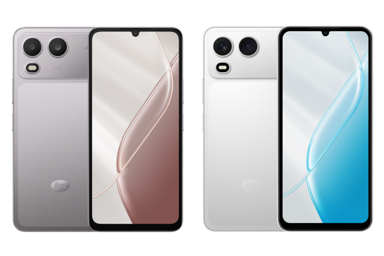 Pilihan warna Itel A200+, yaitu Meteori Titanium dan Aura White. 