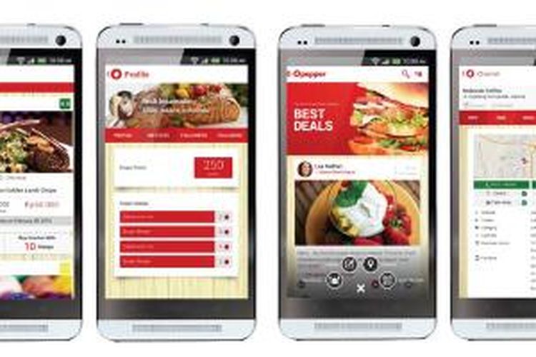 Tampilan aplikasi jejaring sosial kuliner OPepper di ponsel Android.
