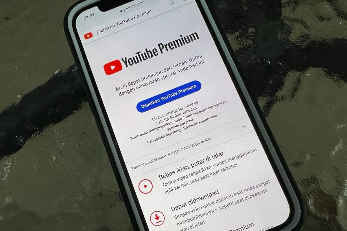 Tampilan penawaran YouTube Premium Rp 5.000 yang bisa diperoleh lewat tautan undangan.