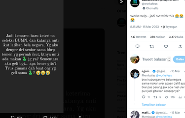 Tangkapan layar informasi yang menyebutkan peserta bela negara rekrutmen BUMN akan diminta untuk memakan ular.