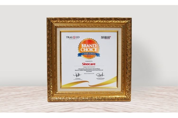 Sertifikat Brand Choice Award 2025 kategori Health & Beauty yang diterima Sinocare Indonesia untuk produk Alat Cek Gula Darah.