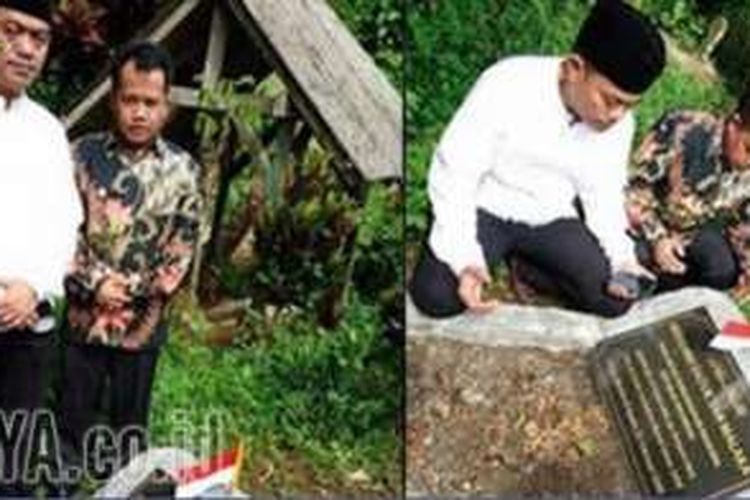 Gus Muid dan Wakil Bupati Limapuluhkota mendatangi makam Tan Malaka di Desa Selopanggung, Kecamatan Semen, Kabupaten Kediri, Kamis (17/11/2016). SURYA/DIDIK MASHUDI 