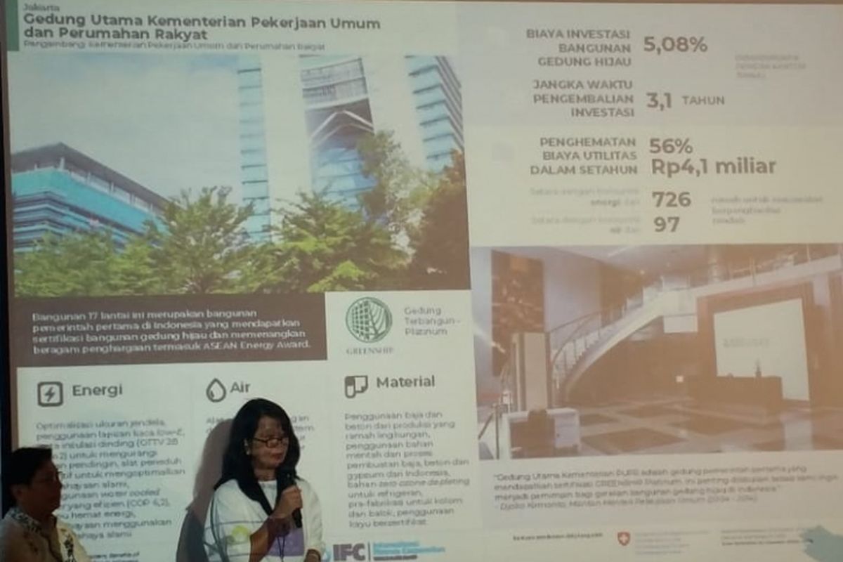 Gedung Utama Kementerian PUPR memperoleh sertifikat green building dari International Finance Corporation (IFC) dan Green Building Council Indonesia (GBCI).