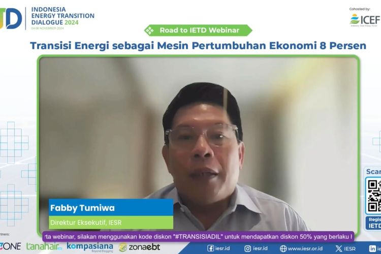 Direktur Eksekutif IESR, Fabby Tumiwa dalam Webinar Road to Indonesia Energy Transition Dialogue (IETD) 2024: Transisi Energi sebagai Mesin Pertumbuhan Ekonomi 8 Persen, pada Kamis (10/10/2024).