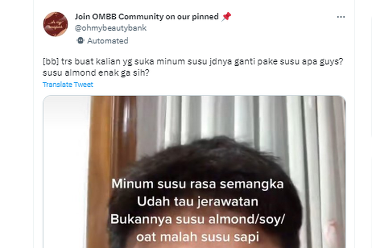 Tangkapan layar twit soal susu sapi bisa memicu jerawat