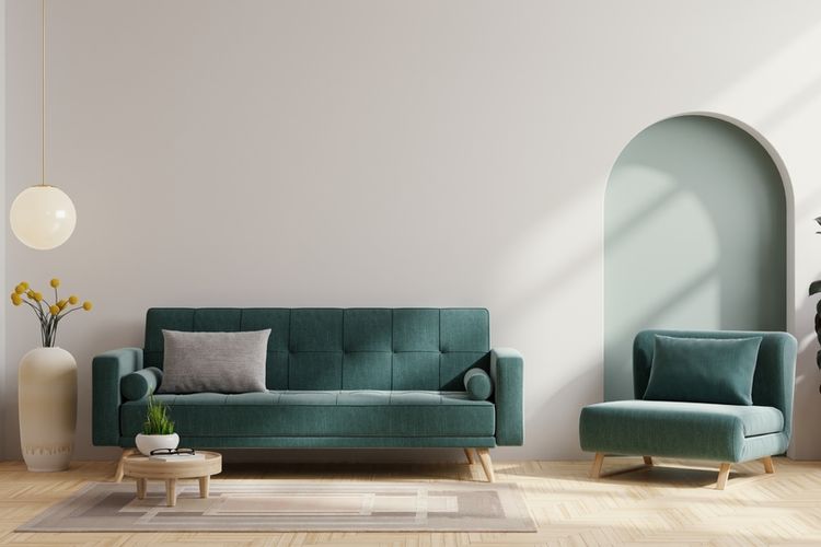 ilustrasi sofa berwarna hijau zamrud