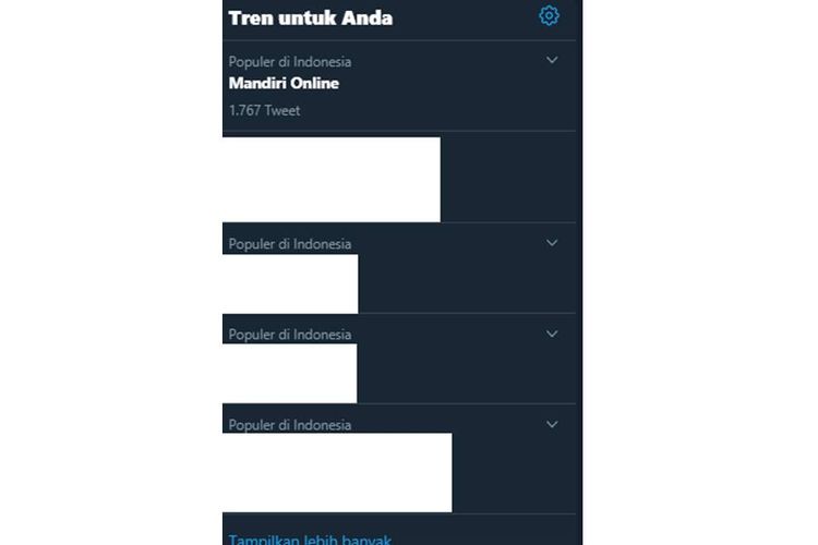 Tangkapan layar deretan trending topic di Twitter. Teratas Mandiri Online.