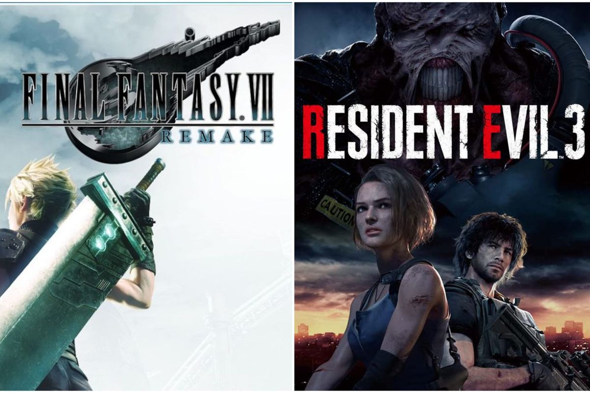 Poster game Final Fantasy 7 Remake dan Resident Evil 3 Remake.