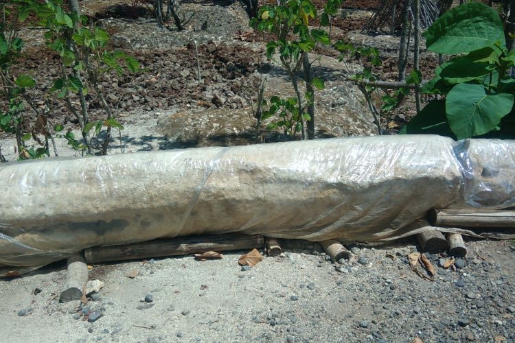 Menhir dengan tinggi 4 meter yang ditempatkan di depan lokasi Situs Sokoliman, Bejiharjo, Karangmojo