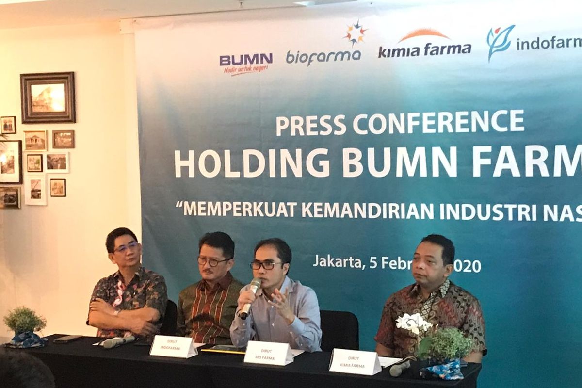 Konferensi pers terkait pembentukan holding BUMN farmasi di Jakarta, Rabu (5/2/2020).