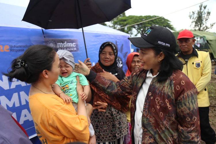 Menteri Pemberdayaan Perempuan dan Perlindungan Anak (PPPA), Bintang Puspayoga melakukan kunjungan ke Kabupaten Cianjur, Jawa Barat, Kamis (8/12/2022). 