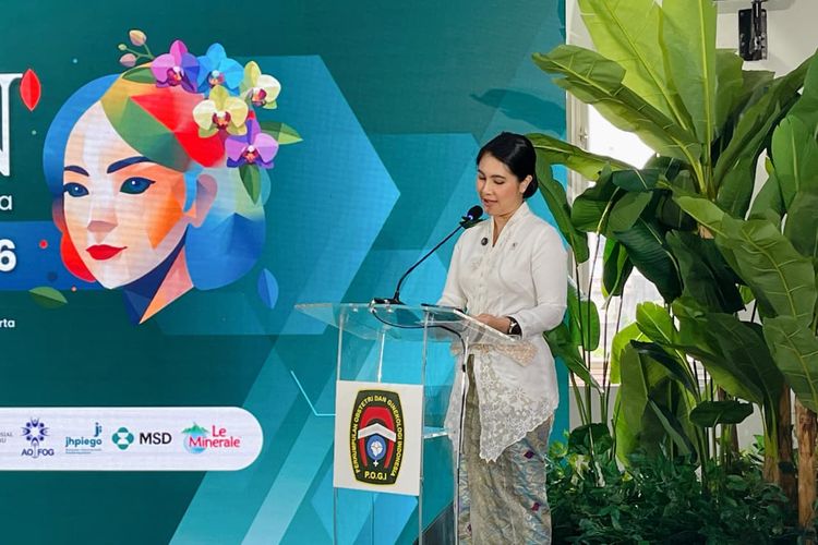 Wakil Menteri Kependudukan dan Pembangunan Keluarga, Ratu Ayu Isyana Bagoes Oka, dalam konferensi pers gerakan Selamatkan Perempuan Indonesia (SPRIN) yang digelar oleh Perkumpulan Obstetri dan Ginekologi Indonesia (POGI) di Rumah POGI Nasional, Jakarta, Selasa (21/4/2026).