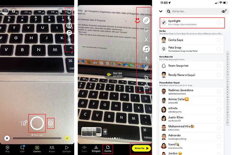 Ilustrasi cara membuat video di Snapchat