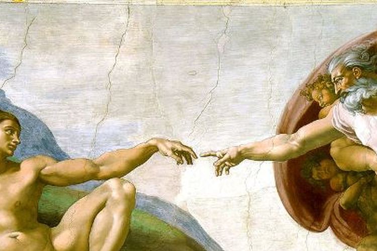 Inilah lukisan Karya seni Renaisans berjudul 'Penciptaan Adam' karya Michelangelo di atap Kapel Sistina, Vatikan.