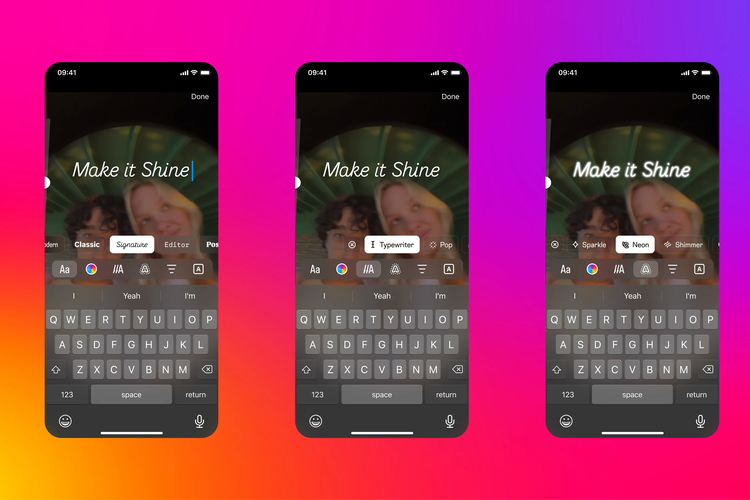 Ilustrasi jenis font baru di unggahan Instagram Stories dan Reels.
