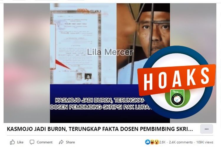 Tangkapan layar Facebook narasi yang menyebut dosen pembimbing skripsi Jokowi menjadi buron