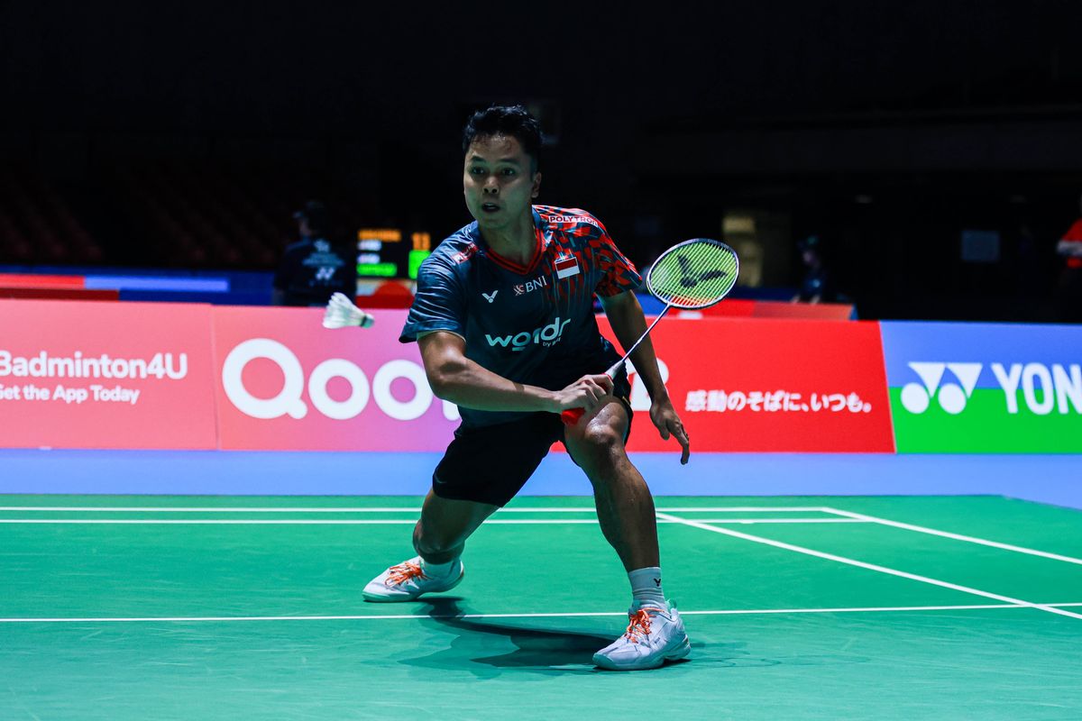 Aksi tunggal putra Indonesia, Anthony Sinisuka Ginting, di Japan Open 2025. Ginting kembali tampil di China Open 2025, yang digelar 22 Juli 2025.
