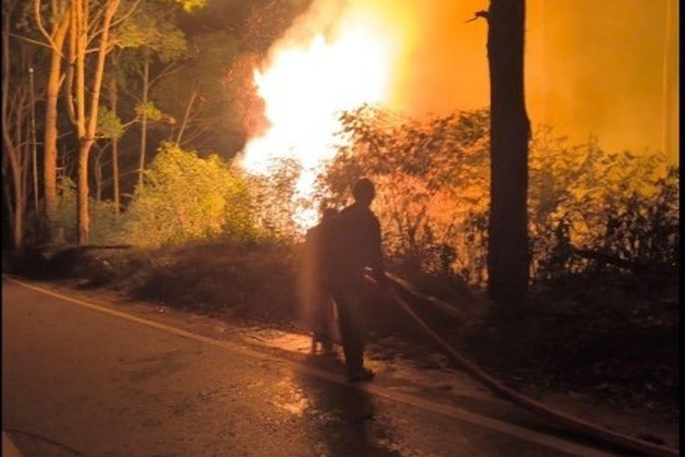 Lokasi kebakaran Hutan Menara Pandang Tele, Desa Partungko Naginjang, Kecamatan Harian, Kabupaten Samosir, Sumatera Utara, Sabtu (19/7/2025).