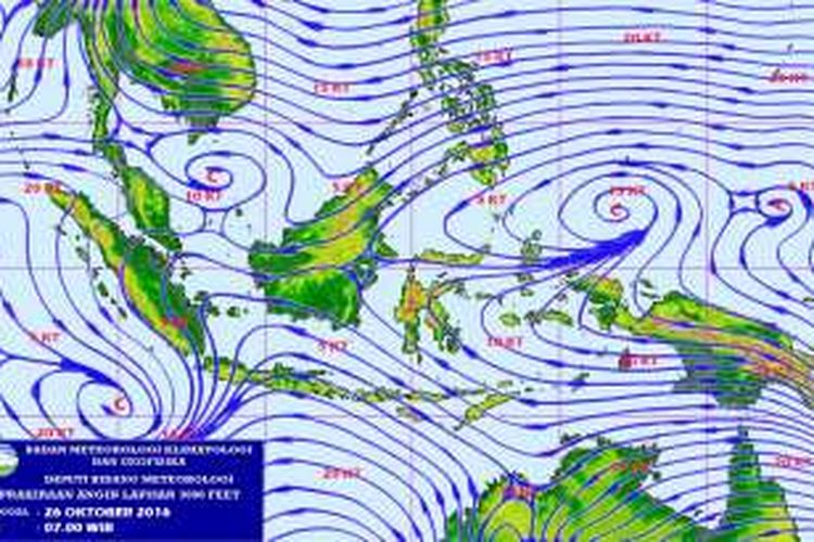 Prakiraan angin di wilayah Indonesia, Rabu (26/10/2016).