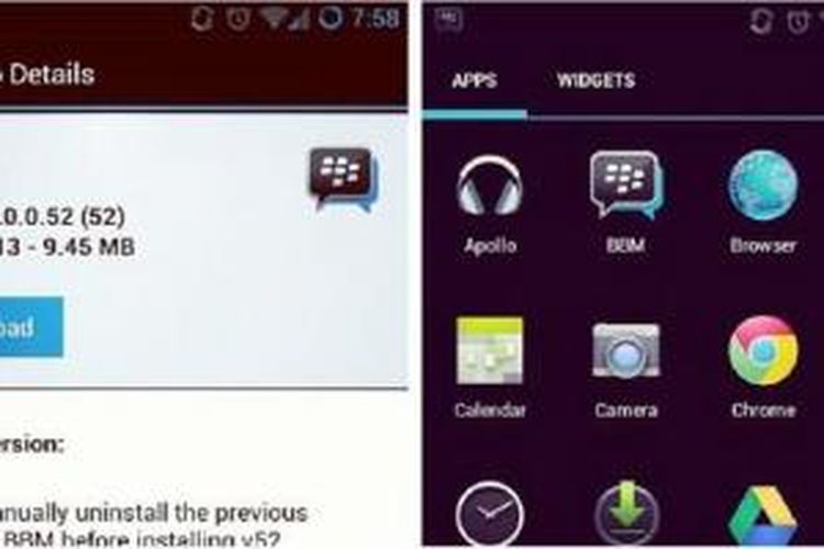 Screenshot gambar keterangan aplikasi BlackBerry di Android