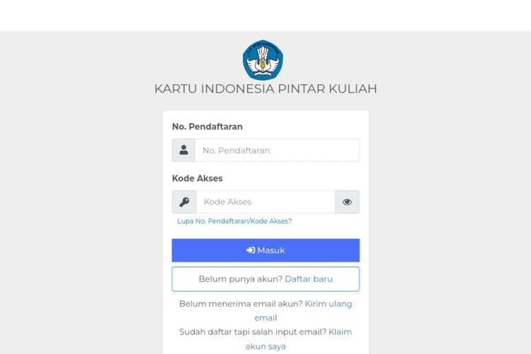 Laman atau website 
pembuatan akun KIP Kuliah 2024