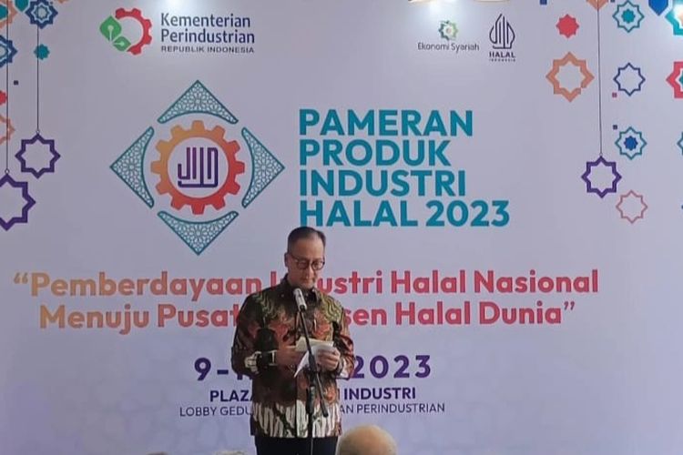 Menperin Agus Gumiwang saat pembukaan pameran Industri Halal di Jakarta, Selasa (9/5/2023).