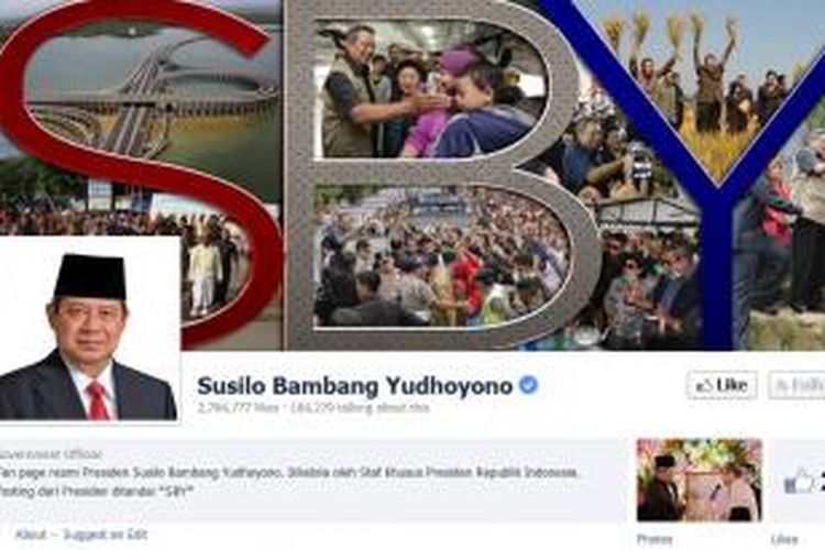 Laman Facebook terverifikasi milik Presiden Susilo Bambang Yudhoyono, di-capture pada Senin (26/5/2014).