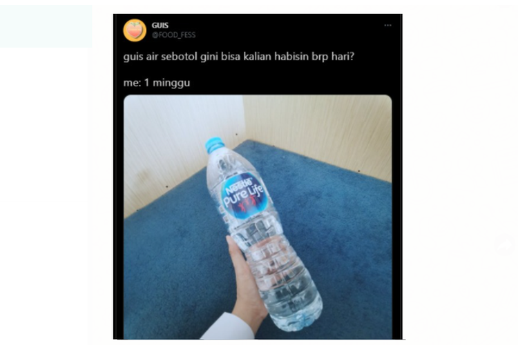 Tangkapan layar unggahan soal konsumsi air putih 1,5 liter untuk 1 minggu.