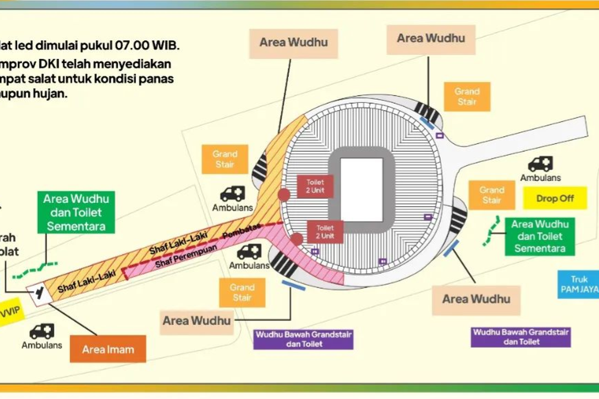 Denah lokasi persiapan perayaan shalat Idul Fitri di Jakarta Internasional Stadium