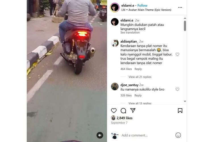 Ilustrasi motor yang melepas pelat nomor belakang