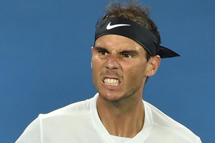 Ekspresi Rafael Nadal saat tampil pada laga final Australia Terbuka 2017 kontra Roger Federer, di Rod Laver Arena, Australia, 29 Januari 2017.