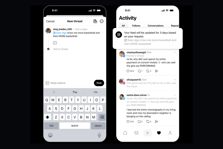 Fitur Dear Algo di Threads menyesuaikan linimasa pengguna selama tiga hari setelah perintah dibagikan secara publik.