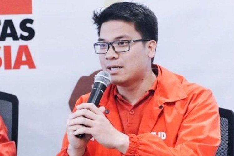 Michael Victor Sianipar saat masih menjabat Ketua DPW PSI Jakarta, dalam konferensi pers di kantor DPP PSI, Jalan KH Wahid Hasyim, Jakarta Pusat. 