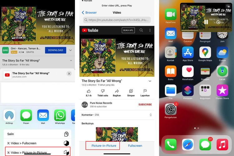 Ilustrasi cara nonton YouTube sambil buka aplikasi lain di iPhone via X.app.