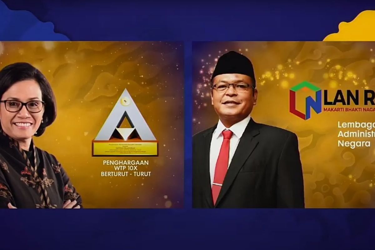Sri Mulyani memberikan Predikat Wajar Tanpa Pengecualian (WTP) pada Lembaga Administrasi Negara (LAN) secara virtual, Selasa (22/9/2020).