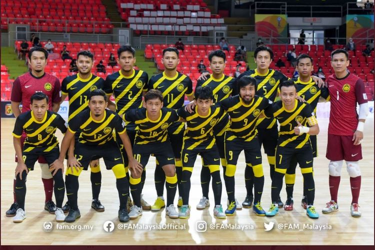 Skuad timnas futsal Malaysia pada ajang Piala AFF Futsal 2022 kontra Brunei, Selasa (5/4/2022).
