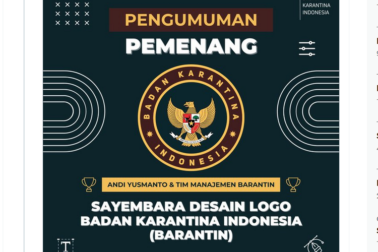Pemenang sayembara desain logo Badan Karantina Indonesia.