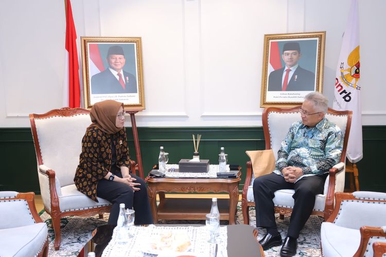 Menteri Pendayagunaan Aparatur Negara dan Reformasi Birokrasi (Menpan RB) Rini Widyantini saat menerima audiensi Menteri Pendidikan Tinggi, Sains, dan Teknologi (Diktisaintek) Satryo Soemantri Brodjonegoro di Jakarta, Selasa (5/11/2024).
