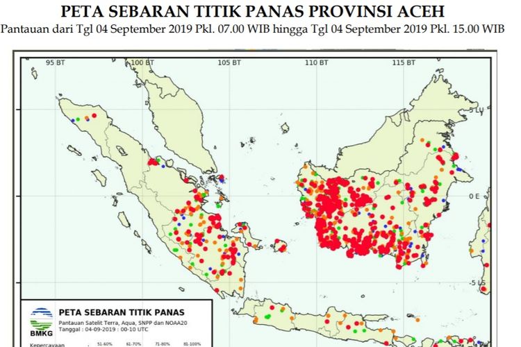 Sebaran titik panas yang dipantau radar BMKG Provinsi Aceh, Rabu (4/9/2019)